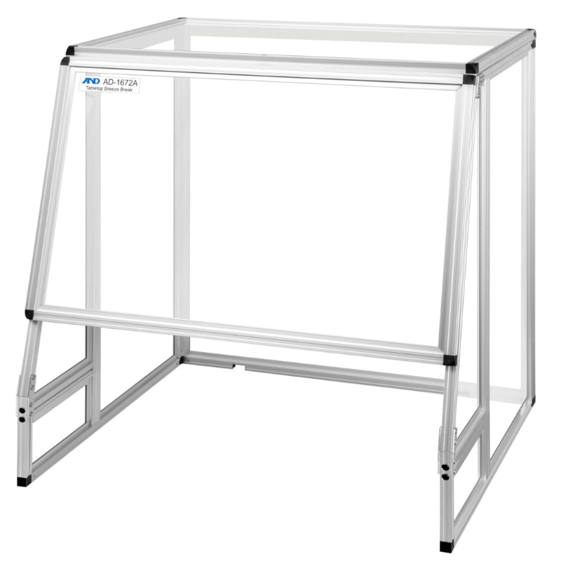 A&D Weighing AD-1672A Tabletop Breeze Break with Incline Front Beam Panel Angled Left Front View