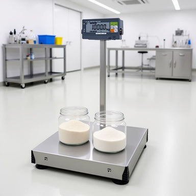 A&D Weighing AD-300 & Ad-600 Accurate Platform Scales Sitting on Laboratory Floor Front View