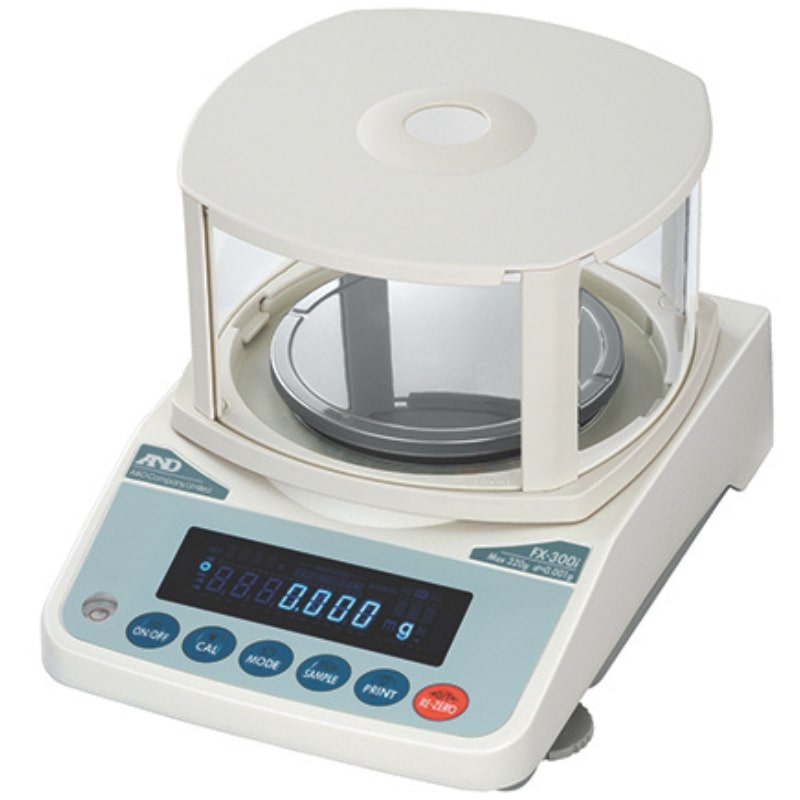 A&D Weighing FX-300i Precision Balance with OP-10 Standard Breeze Break Angled Left Front View