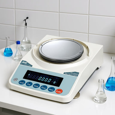 A&D Weighing FX-500i Precision Balance Sitting on Laboratory Bench Front Top View