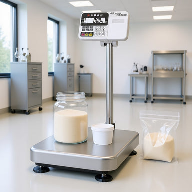 A&D Weighing HV-200KC & HW-200KC Multi-functional Platform Scales Sitting on Laboratory Floor Angled Left Front View