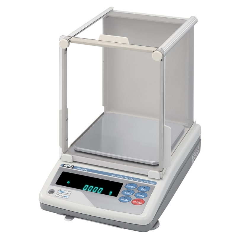 A&D Weighing MC-6100 Mass Comparator Precision Balance Breeze Break Angled Left Front View