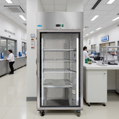 Nuline MF70TNG-Full Chromatography Lab Fridge Glass Door Closed Standing on Laboratory Floor Front View