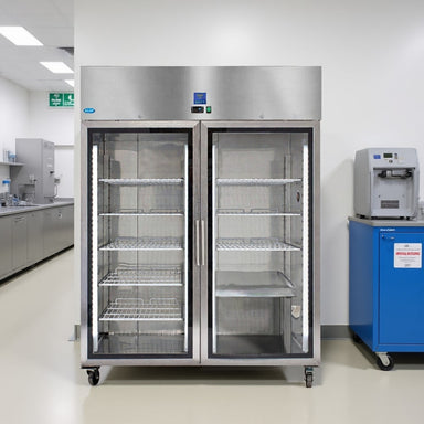 Nuline MFi10TNG Chromatography Refrigerator Incubator Half Shelf Closed Standing Against Laboratory Wall Front View