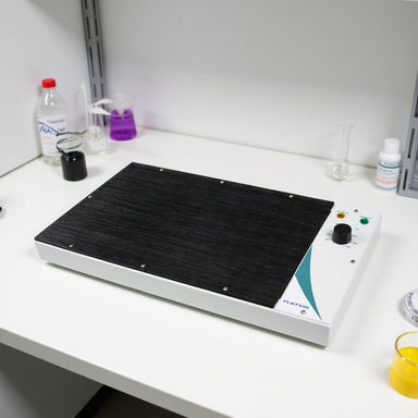 Ratek WT1 Medium Analogue Slide Warmer sitting on Laboratory Bench Top Angled View