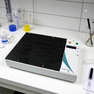 Ratek WT2500 Digital Slide Warmer sitting on Laboratory Bench Top Front Angled Left View