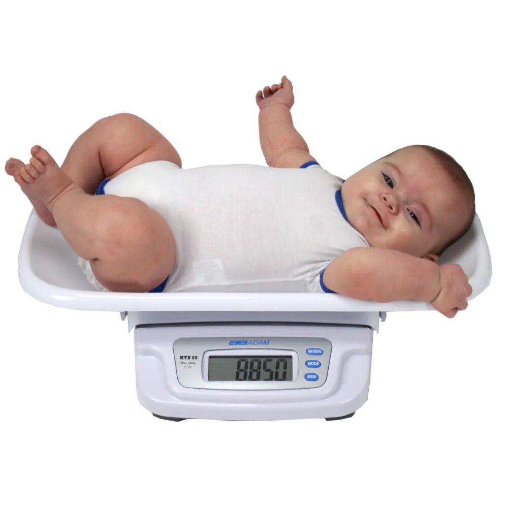 ADAM Equipment MTB Baby & Small Animal Digital Scale with Baby in Cradle Front View
