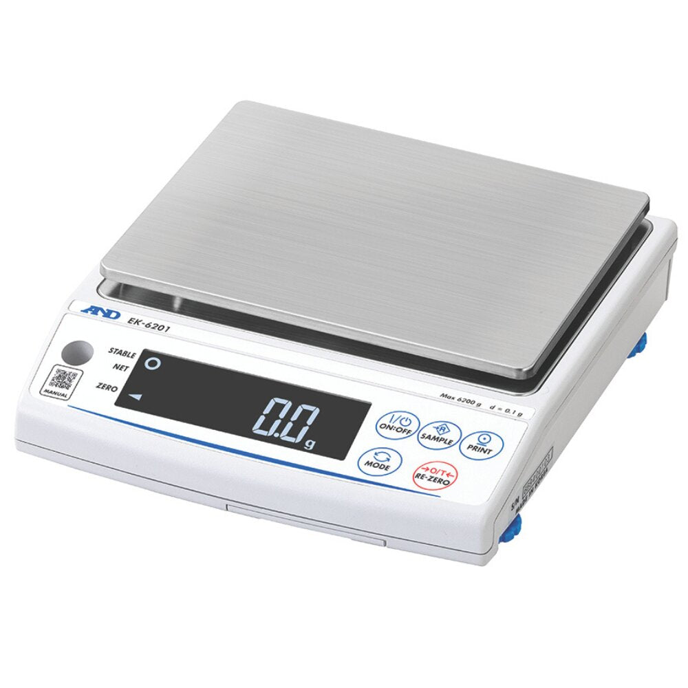 A&D Equa EK Series Industrial Compact Balance Large Pan Angled Left Top Front View