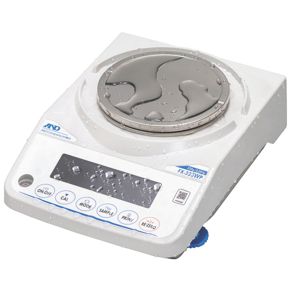 A&D Fortis FZ(-WP) & FX(-WP) Precision Balance with Spilt Water Angled Left Top Front View