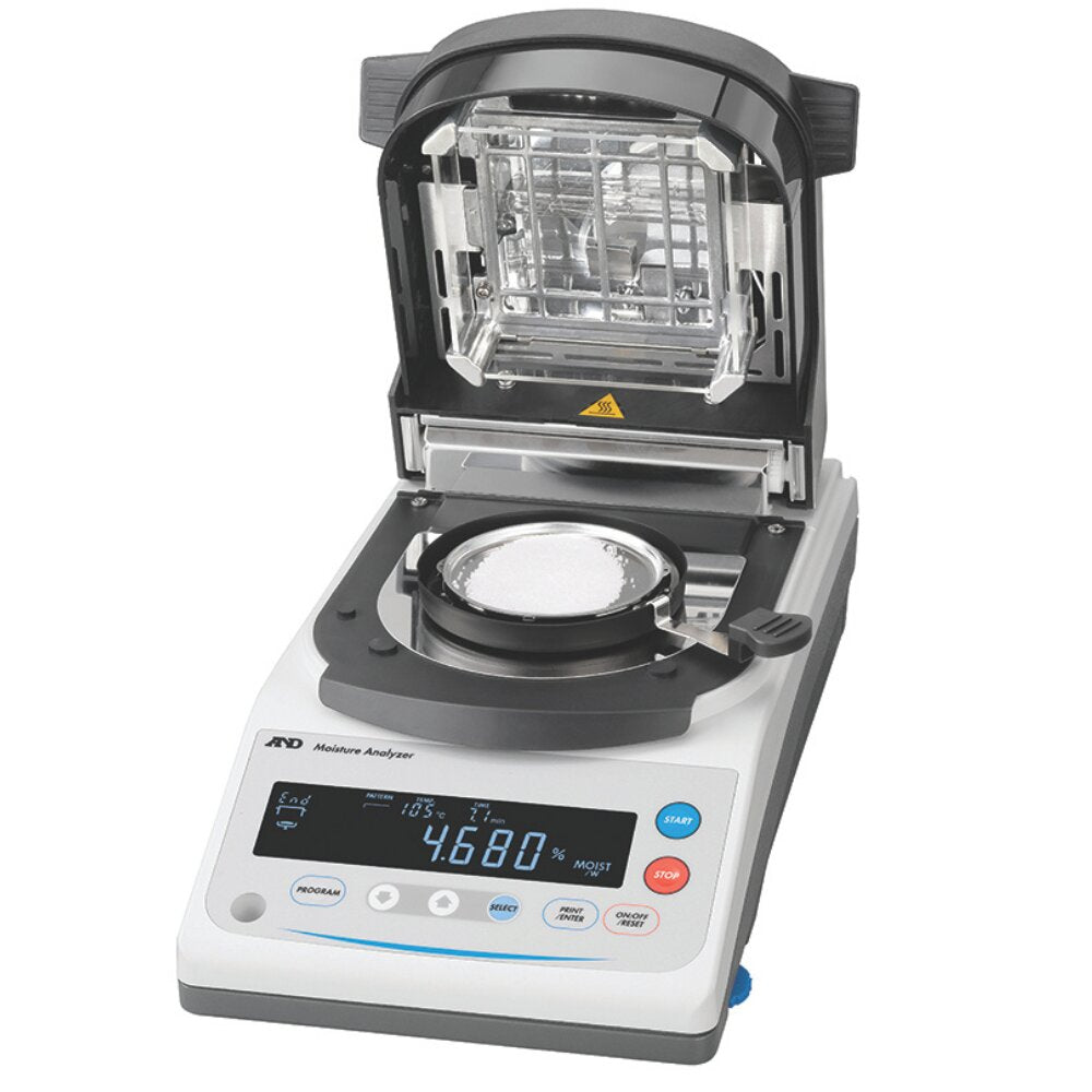 A&D MS-70A, MX-53A, MF-53A & ML-53A Standard Moisture Analyser Lid Open Angled Left Top Front View