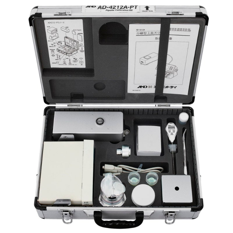 A&D Weighing AD-4212A-PT Pipette Accuracy Testing Kit Opened Case Opened Case Top Front View