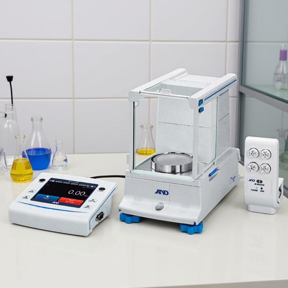 A&D Weighing BA-225TE Micro Premium Balance Sitting on Laboratory Bench Front Left Angled View