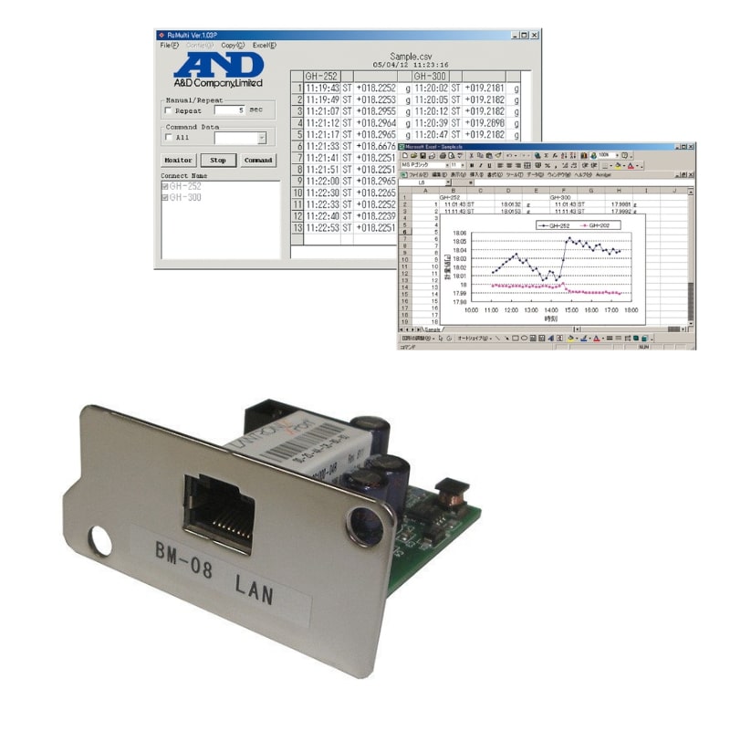 A&D Weighing BM OP-08 Ethernet Interface with WinCT Plus software Angled Left Top Front View