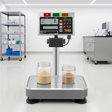 A&D Weighing FS-60Ki & FS-150Ki Checkweighing IP65 Scales Sitting on Laboratory Floor Front View
