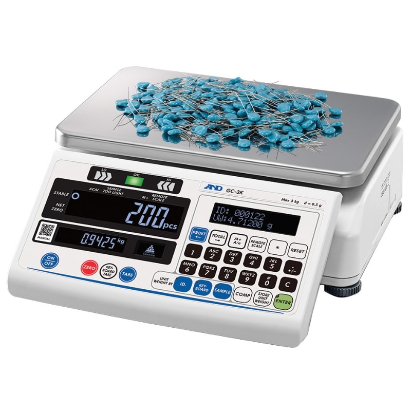 A&D Weighing GC Precision Counting Scale Series with Capacitors on Top Angled Left Front View