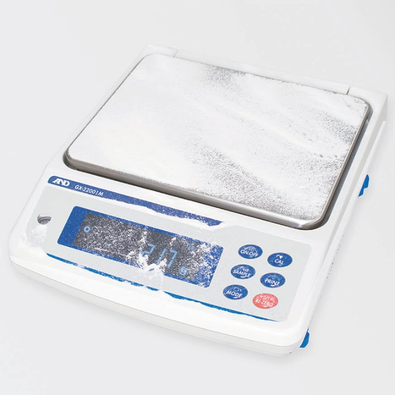 A&D Weighing GX-M Industrial Precision Balance Series with Spilt Powder Angled Left Top Front View