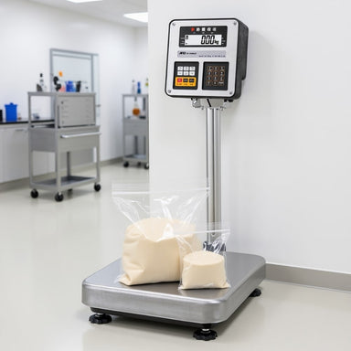 A&D Weighing HV-200KCEP Intrinsically Safe IECEx Scales Sitting Laboratory Floor against Wall Left Angled Front View