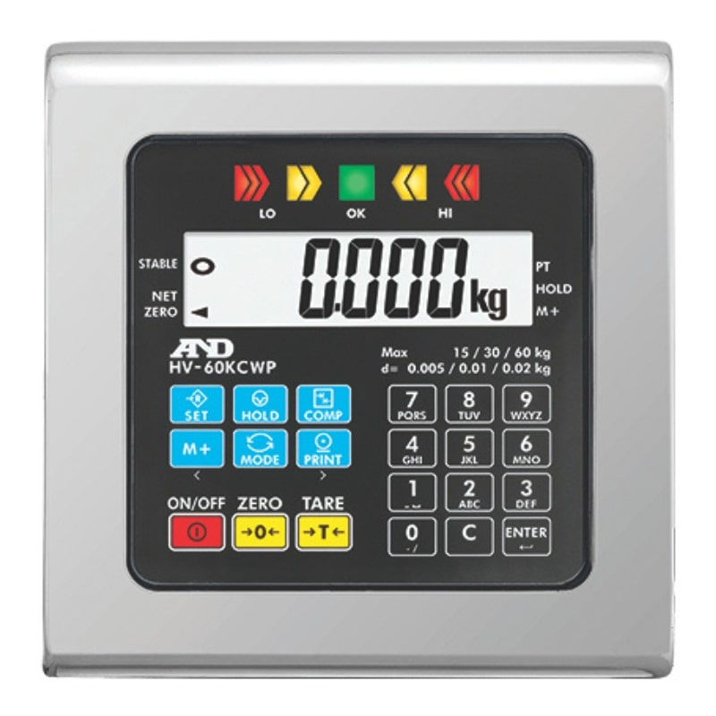 A&D Weighing HV-CWP Waterproof Platform Scale Series Control Panel Front View