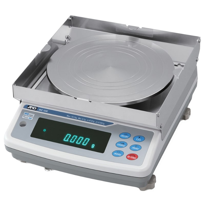 A&D Weighing MC-10K Mass Comparator Precision Balance with Auto Centring Pan Angled Left Front View