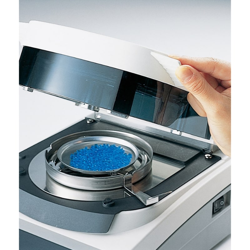 A&D Weighing Moisture Analyser Series Closing Lid with Blue Beads Inside Angled Left Top View