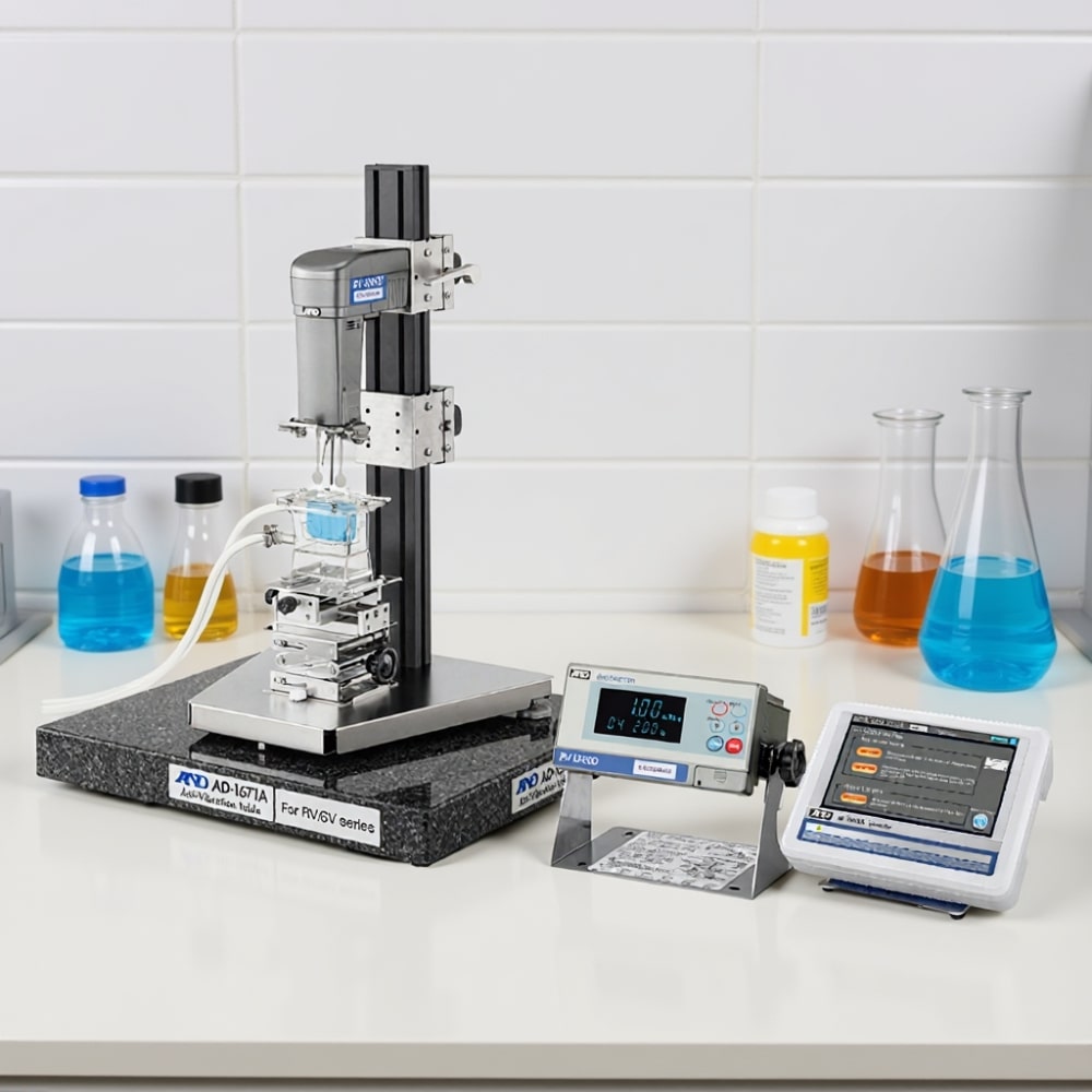 A&D Weighing RV-10000A Tuning Fork Vibro Rheometer Sitting on Laboratory Bench Angled Left Front View