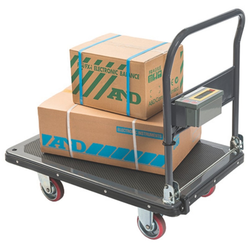 A&D Weighing SD-200 Warehouse Trolley Scales with Parcels Angled Right Rear View