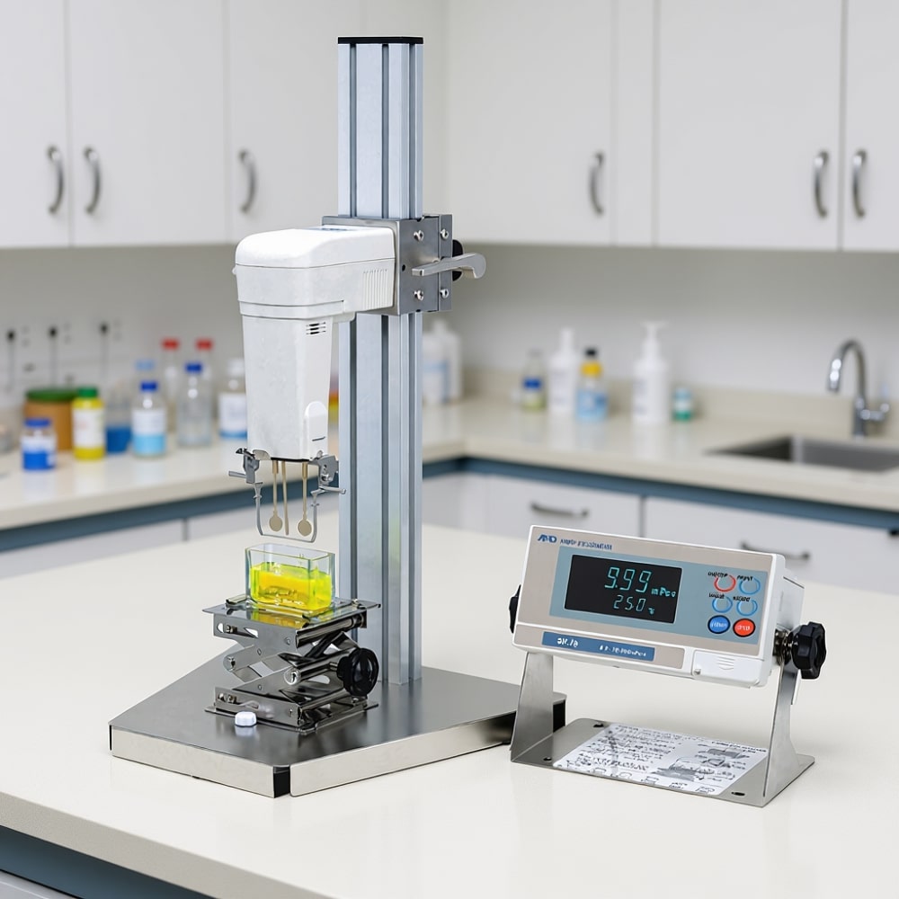 A&D Weighing SV-10 & SV-100 Vibro Viscometer Sitting on Laboratory Bench Angled Left Front View