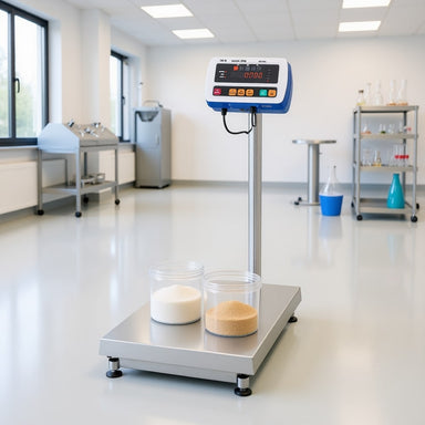 A&D Weighing SW Super Washdown Platform Scales Sitting on Laboratory Floor Angled Left Front View