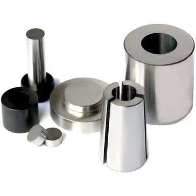 Across International SDS13.K 13mm ID Round Easy-Retrieve Dry Pressing Die Set Collection on Flat Surface with All Pieces Separate Front View