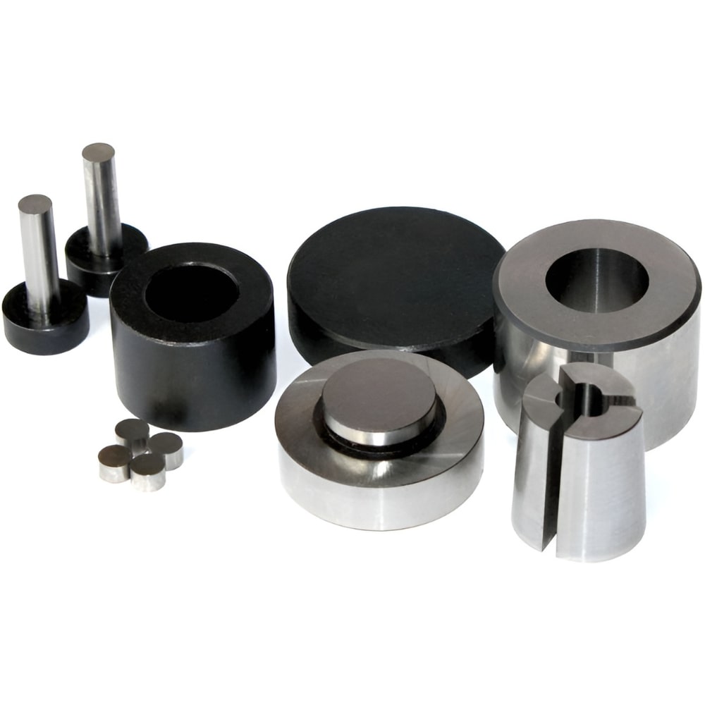 Across International SDS6.K 6mm ID Round Easy-Retrieve Dry Pressing Die Set Collection on Flat Surface with All Pieces Separate Front View