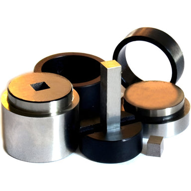 Across International SDS6.S 6mm ID Square Dry Pressing Die Set Collection on Flat Surface with All Pieces Top Front View 