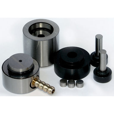 Across International SDS6.V 6mm ID Vacuum Dry Pressing Die Set Collection on Flat Surface with All Pieces Top Front View 