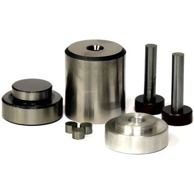 Across International SDS6 6mm ID Cylindrical Pressing Die Set Collection on Flat Surface with All Pieces Front View 