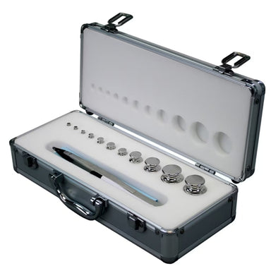 Adam Equipment E2 1g to 200g OIML Calibration Weight Set Opened Case Angled Left Top Front View