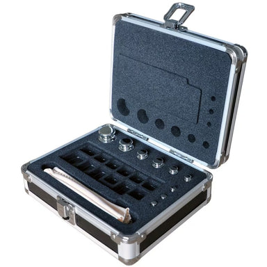 Adam Equipment F1 1g to 100g OIML Calibration Weight Set Opened Case Angled Left Top Front View