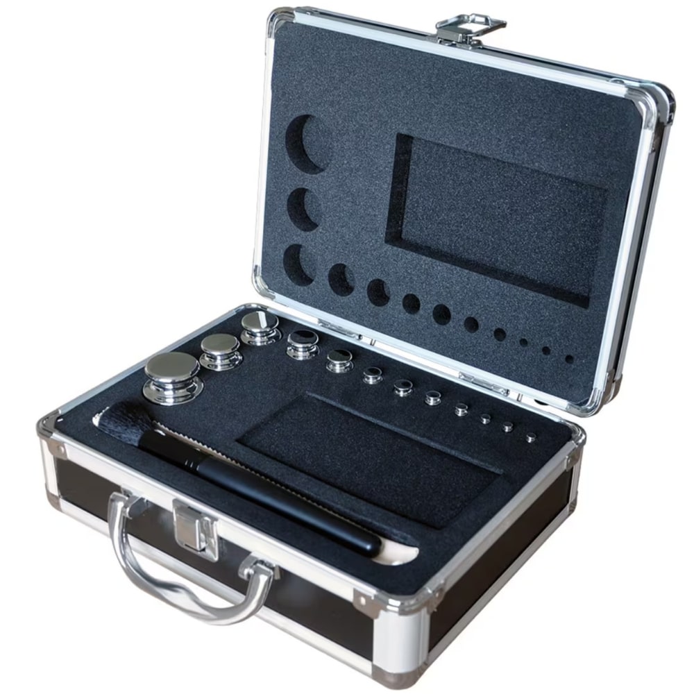 Adam Equipment F1 1g to 500g OIML Calibration Weight Set Opened Case Angled Left Top Front View