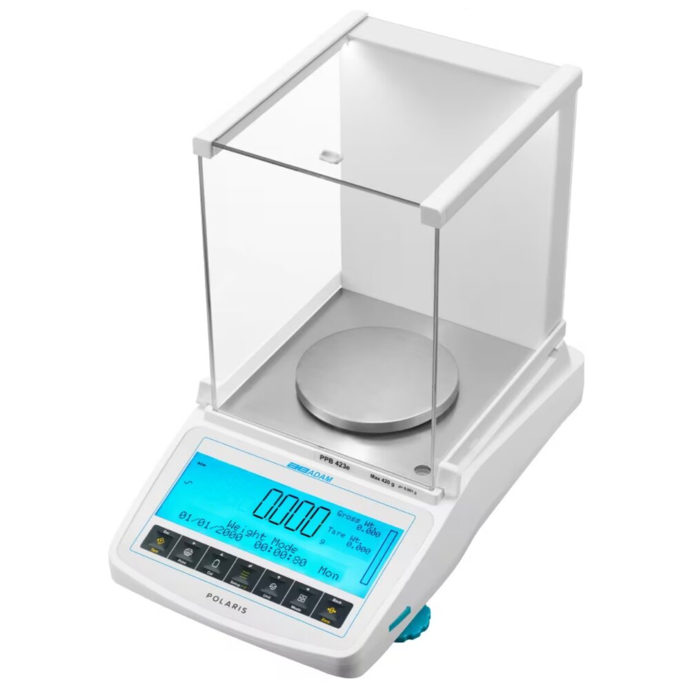 Adam Polaris PPB Series Precision Balance with Draft Shield Angled Left Top Front View