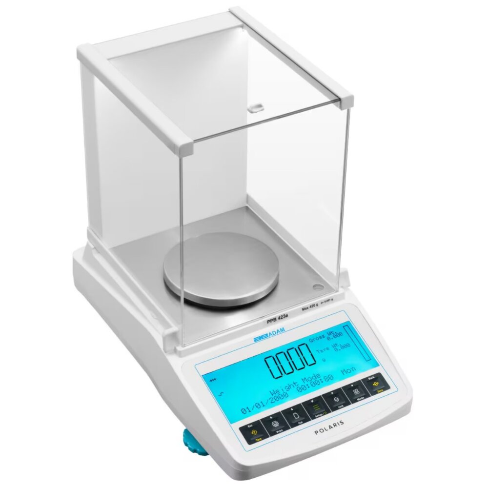 Adam Polaris PPB Series Precision Balance with Draft Shield Angled Right Top Front View