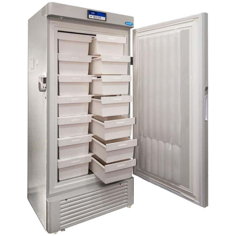 Nuline DW450 -40°C Freezer Solid Door Open Drawers Out Angled Right View