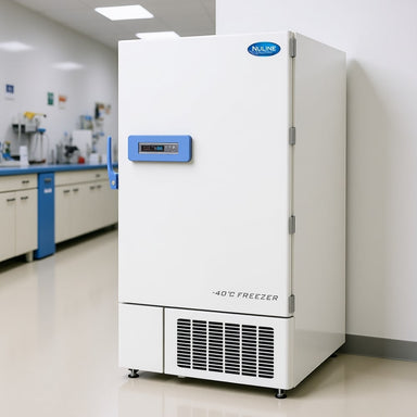 Nuline DW780 -40°C Freezer with Solid Door Closed Standing Against Laboratory Wall Angled Left Front View