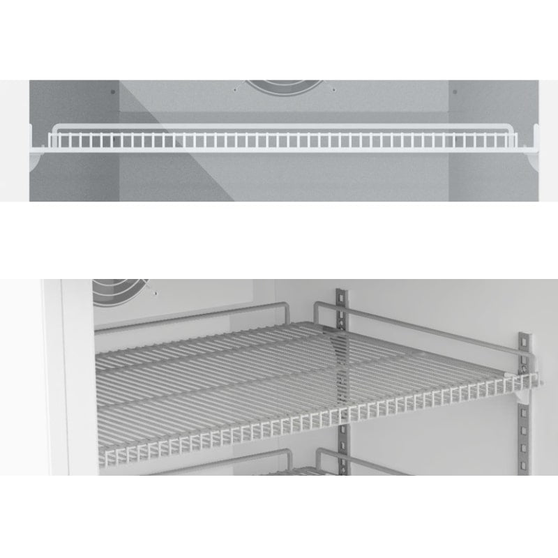 Nuline EC110 Pharmacy Refrigerator Additional Shelves Front and Top Angled View