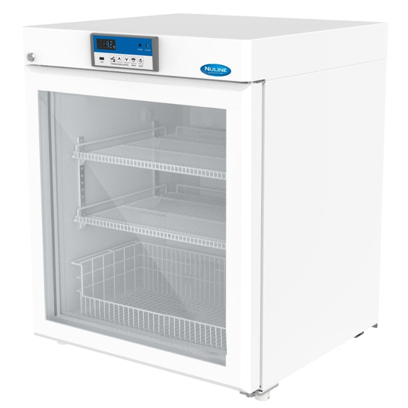Nuline EC110 Pharmacy Refrigerator Glass Door Closed Angled Left View