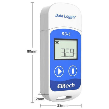 Nuline Elitech RC-5 USB Temperature Data Logger with Dimensions Angled Right View