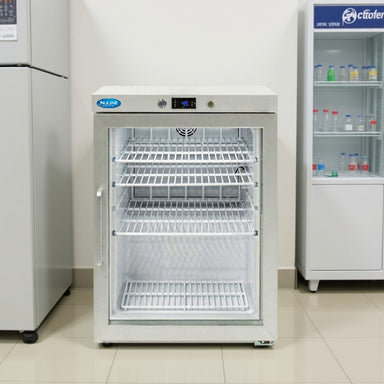 Nuline HR200G Pharmacy Fridge Glass Door Closed Standing on Laboratory Floor Front View