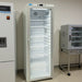 Nuline HR400G Pharmacy Fridge Glass Door Closed Standing on Laboratory Floor Against Wall Angled Right View