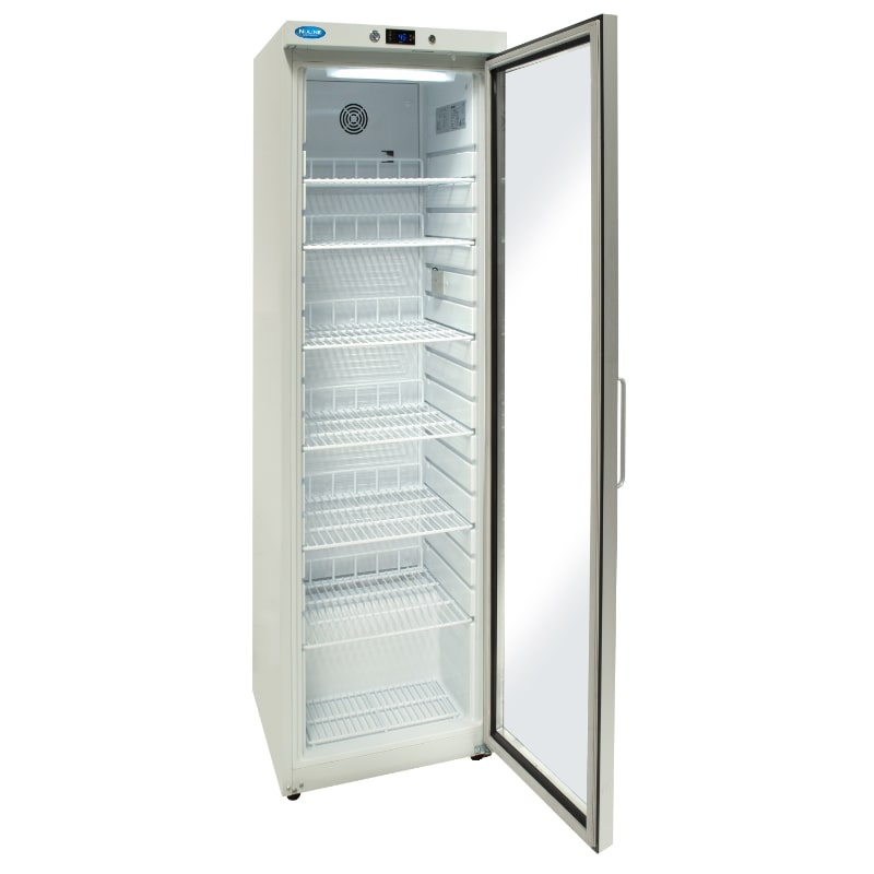 Nuline HR400G Pharmacy Fridge Glass Door Open Angled Right View