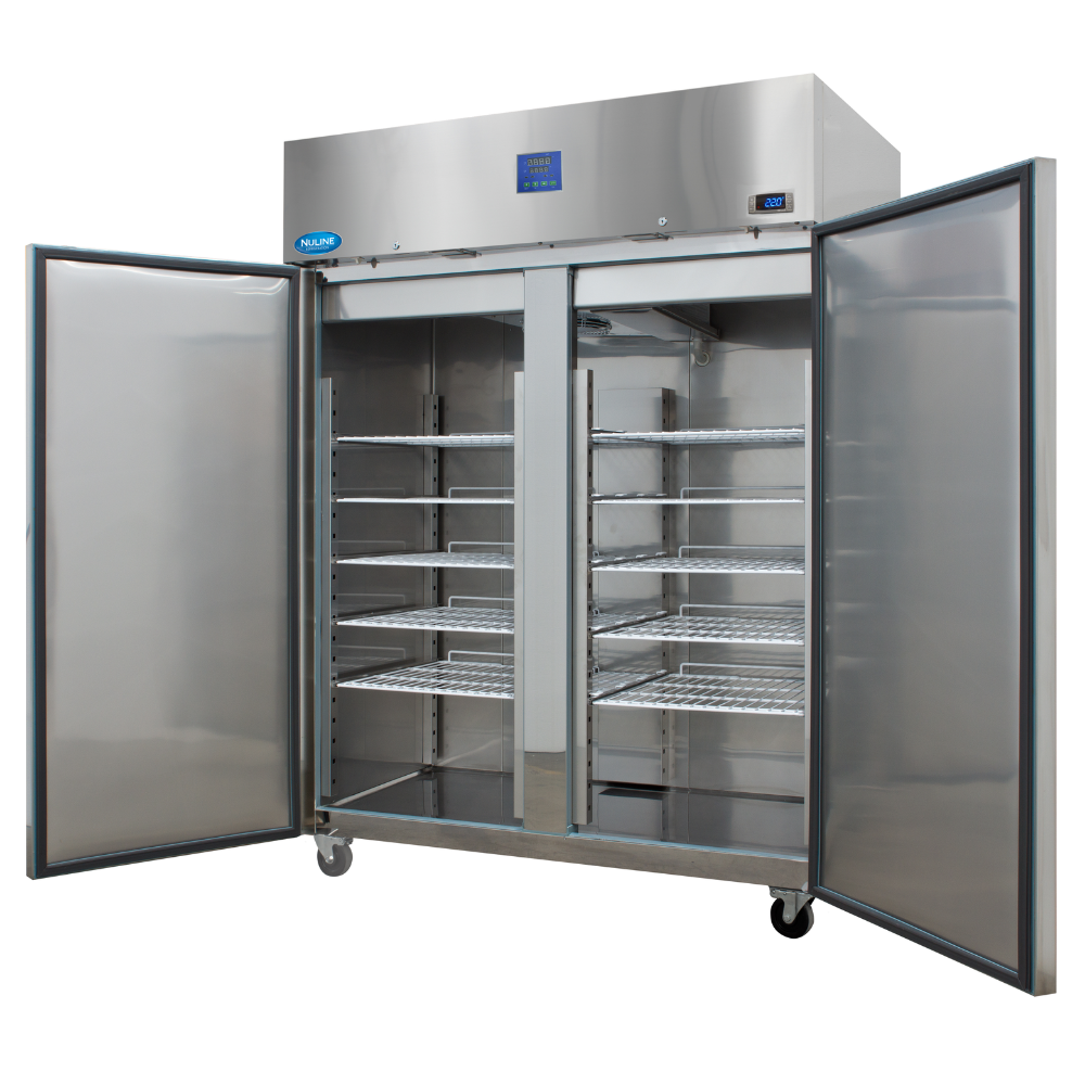 Nuline MFi140TN Refrigerator Incubator Solid Doors Two Open Angled Left Front View