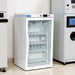 Nuline ML59GP Vaccine Refrigerator Glass Door Closed Standing on Laboratory Floor Against Wall Angled Right View
