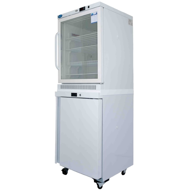 Nuline MLSHF400-2T Static Combination Fridge Freezer Glass Door Angled Left Front Closed View