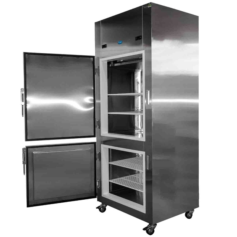 Nuline NDT700 Refrigerator & Freezer Solid Doors Open Angled Right View